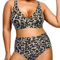 WW | Push up Hohe Taillierte Bauchkontrolle Plus Size Bikini Badeanzug Leopard
