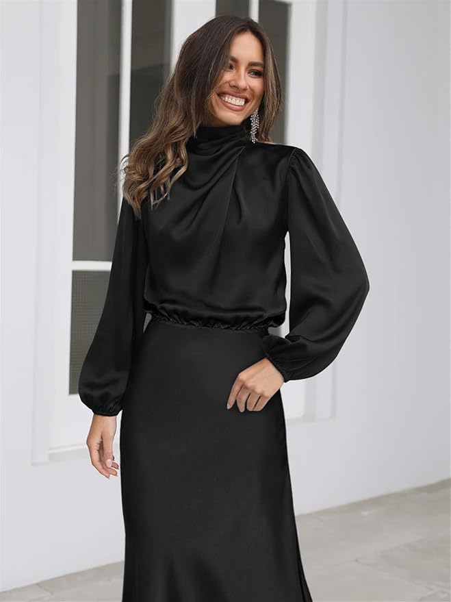 W&W Mode | Satinkleid Mit Langen Ärmeln Für Frauen
