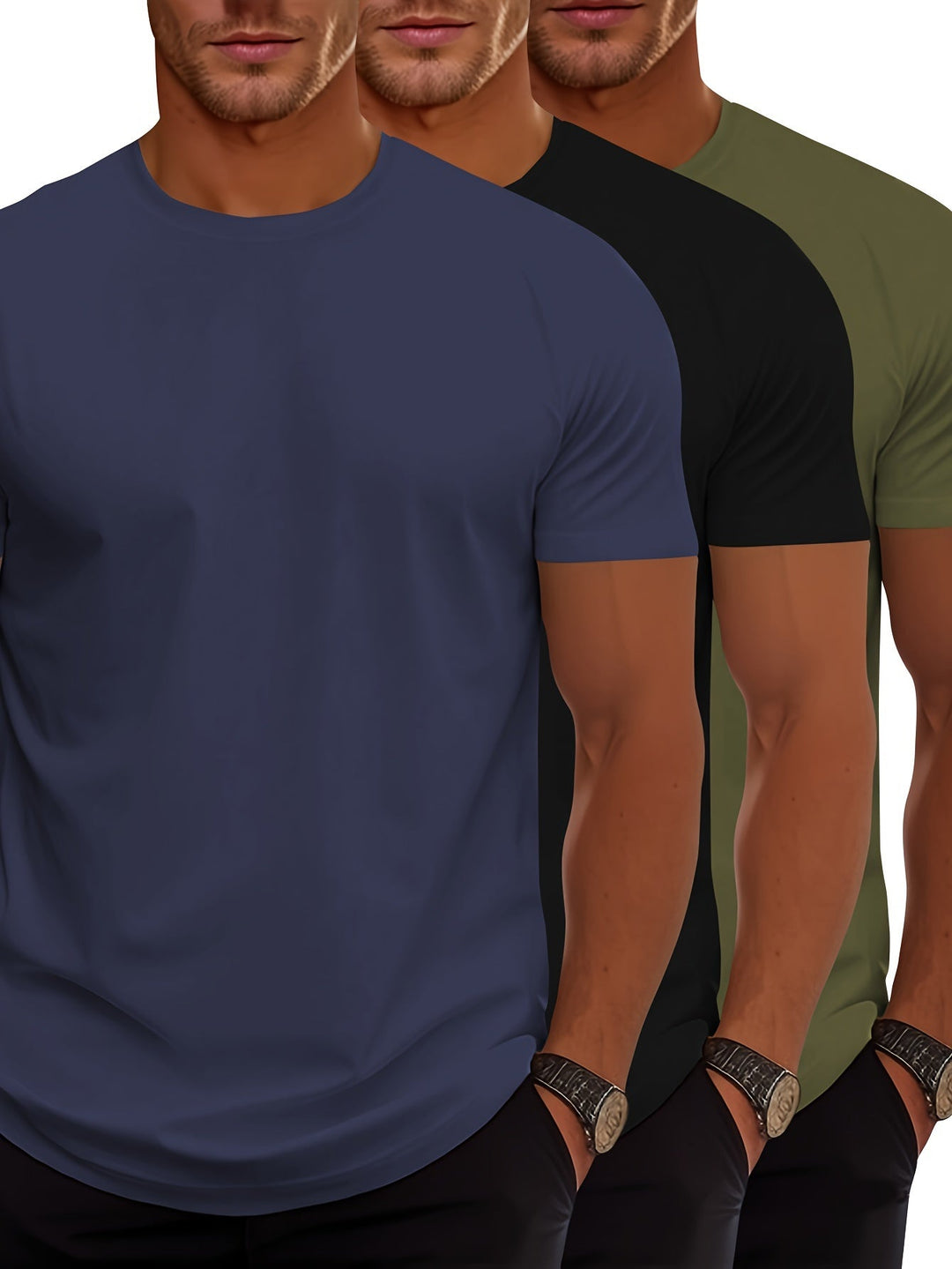 W&W Mode | 3er Pack Herren T-shirts Mit Kurzen Ärmeln, Sommerliche Einfarbige Farbe