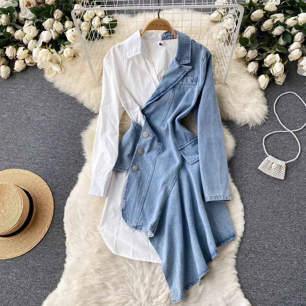WW | Jeans dress with irregular shirt seams and long sleeves