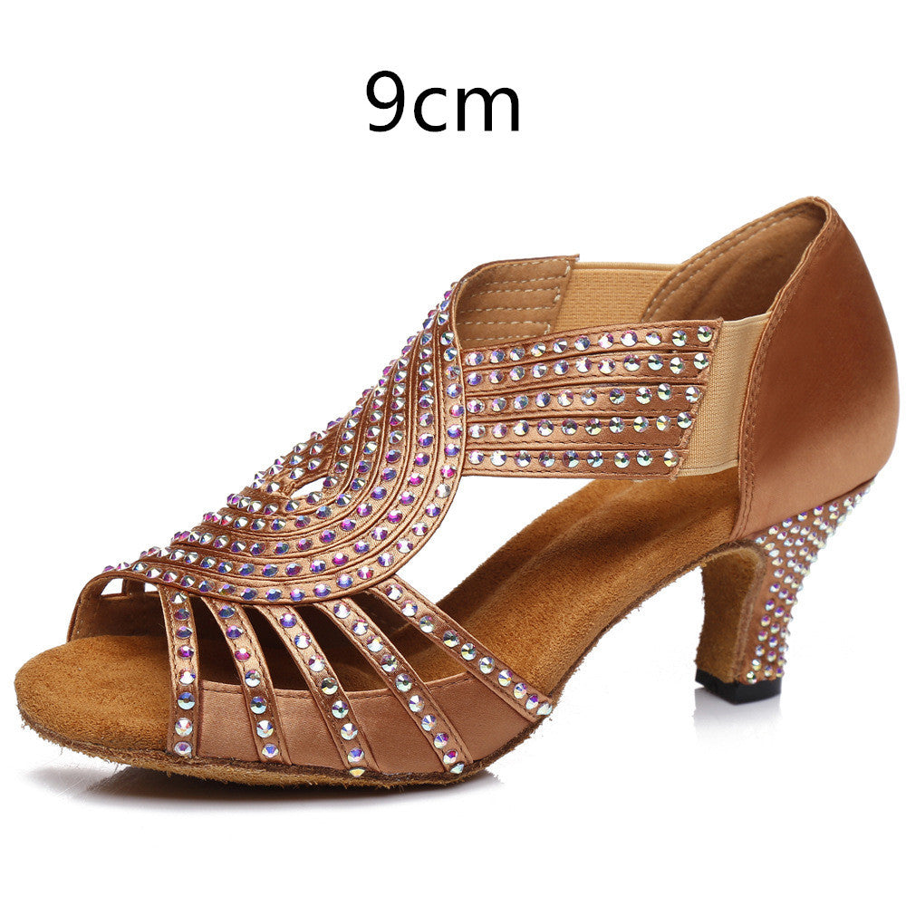WW | Latin Dance Schuhe Hot Color Diamond Bright Hohe Fersele Weicher Boden