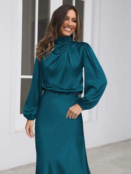 W&W Mode | Satinkleid Mit Langen Ärmeln Für Frauen