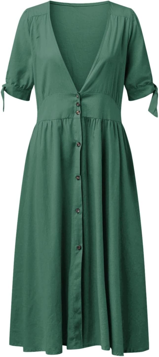 WW | Elegante Freizeitkleider mit V-Ausschnitt und Schnallenverschluss