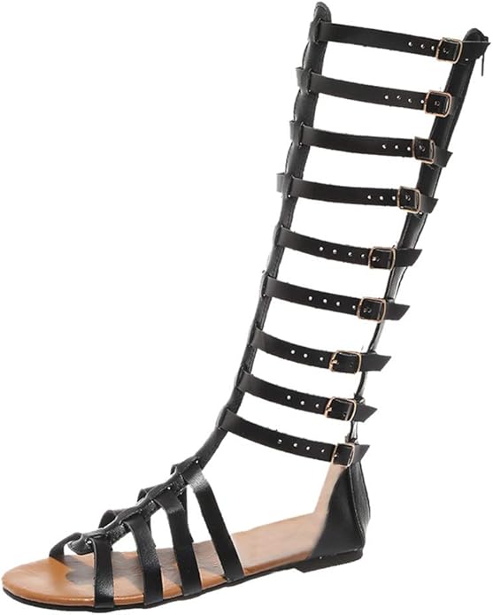 Damen-Gladiatorensandalen bis zum Knie mit Doppelschnallen
