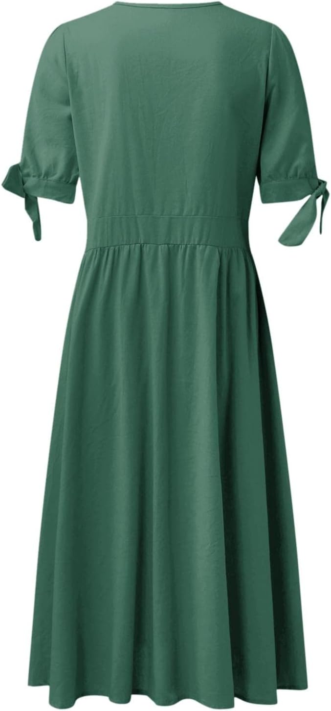 WW | Elegante Freizeitkleider mit V-Ausschnitt und Schnallenverschluss