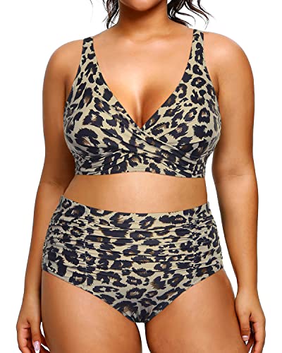 W&W Mode | Push up Hohe Taillierte Bauchkontrolle Plus Size Bikini Badeanzug Leopard