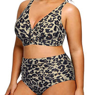 WW | Push up Hohe Taillierte Bauchkontrolle Plus Size Bikini Badeanzug Leopard