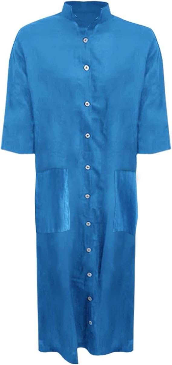 W&W Mode - Lockeres langes Kleid mit langen Ärmeln und Seitentaschen Kleid