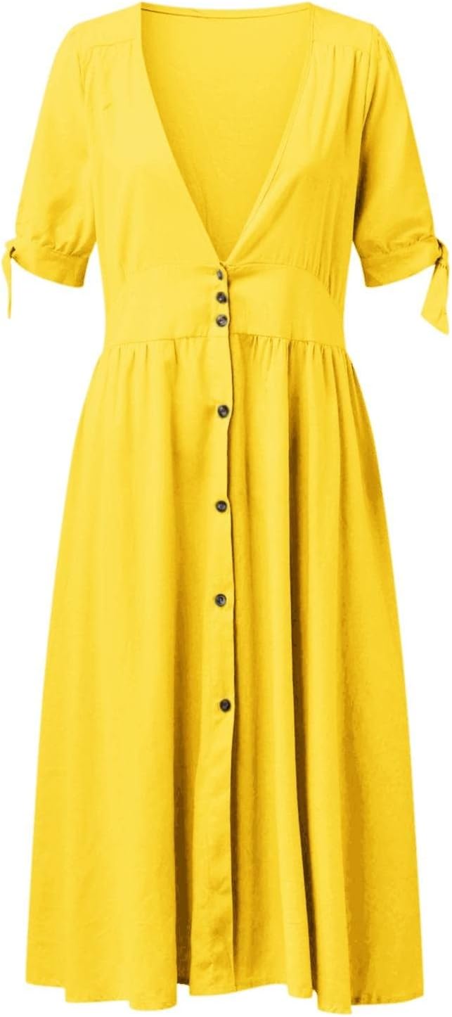 WW | Elegante Freizeitkleider mit V-Ausschnitt und Schnallenverschluss