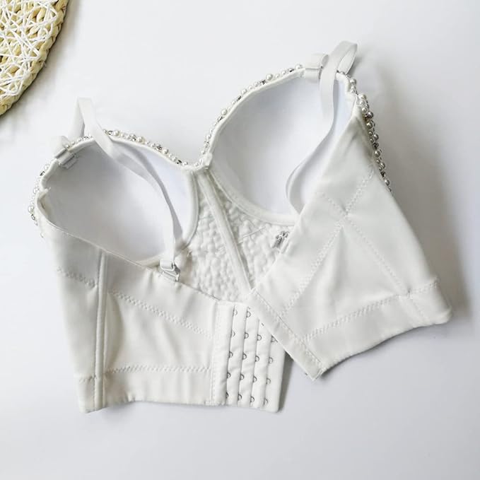Figurformendes Damen-Bustier mit Fischgrätmuster, Perlen und Strass