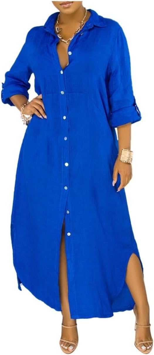 W&W - Lockeres langes Kleid mit langen Ärmeln und Seitentaschen Kleid