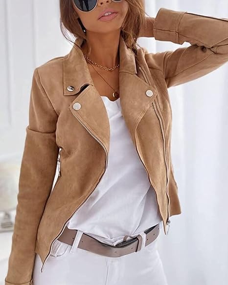 W&W Mode Wildleder Jacke | Elegante Jacke in Suede-optik für Damen