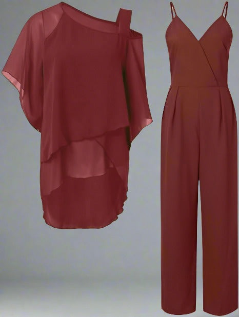 WW | teilige Chiffon-Set - raffinierter Damen-Top und Jumpsuit