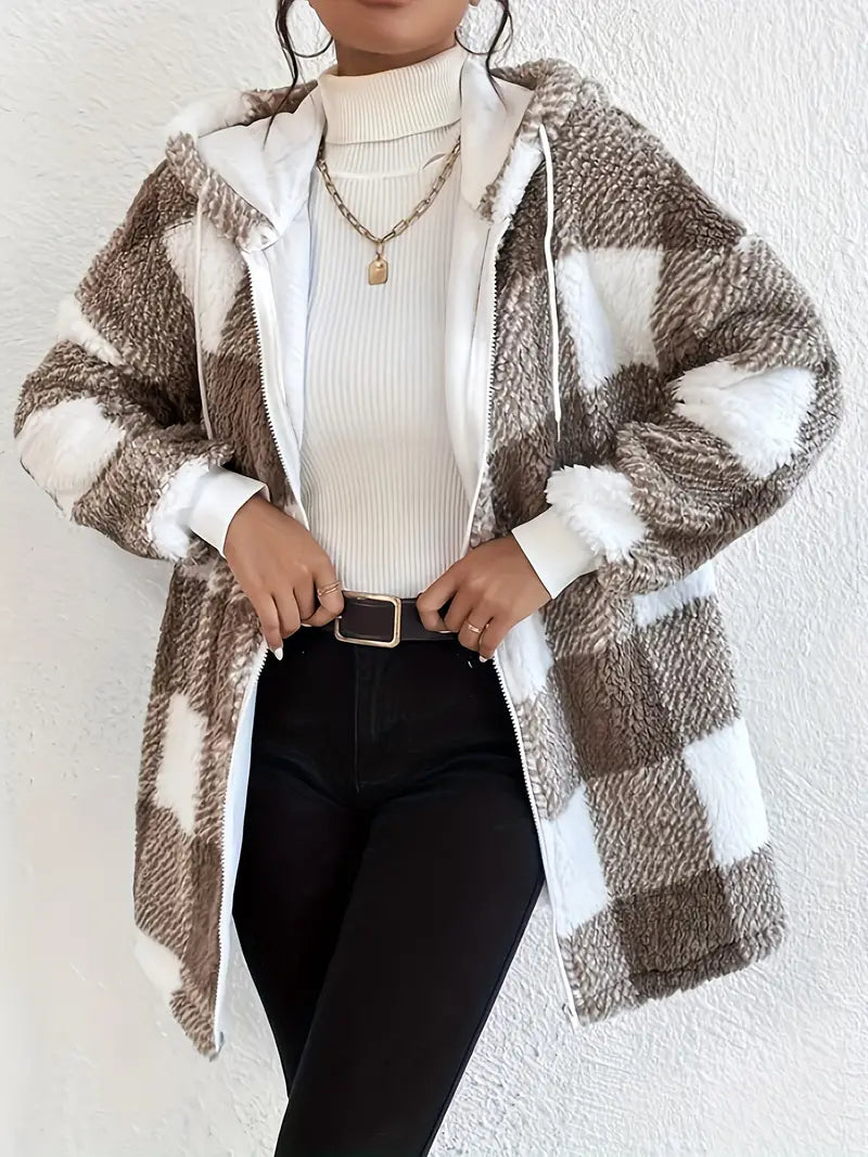 W&W Mode | Kariert Teddy Hoodie Jacke | Warm und Bequem für den Winter