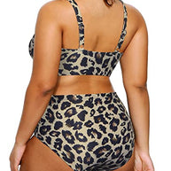 WW | Push up Hohe Taillierte Bauchkontrolle Plus Size Bikini Badeanzug Leopard
