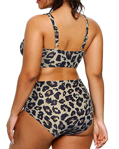 WW | Push up Hohe Taillierte Bauchkontrolle Plus Size Bikini Badeanzug Leopard