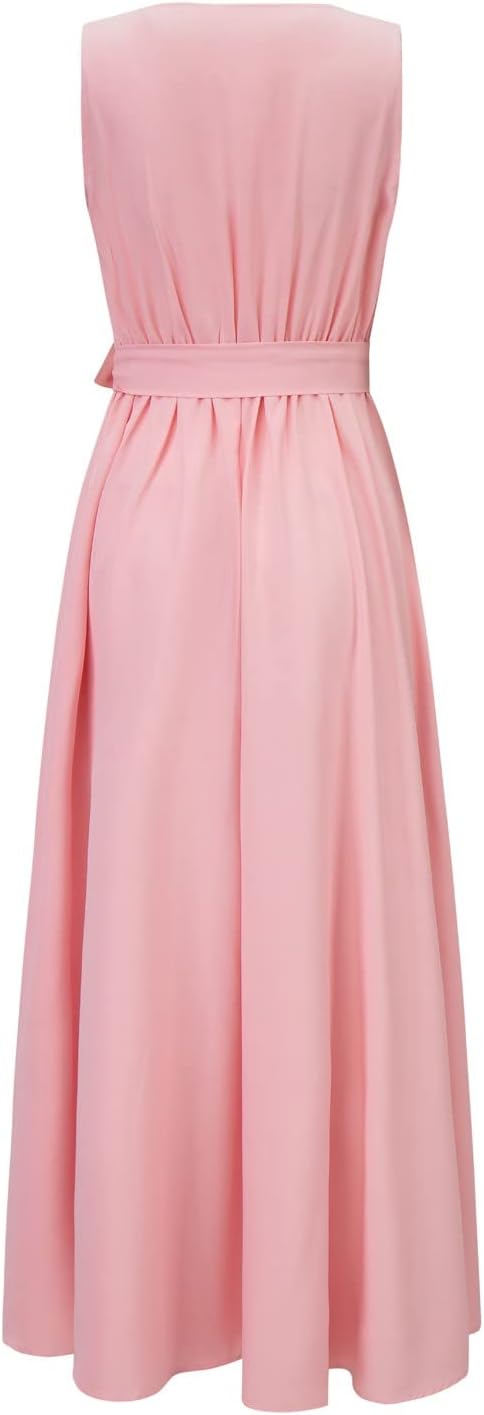 Elegantes Maxikleid für Damen – Ärmelloses V-Ausschnitt Abendkleid in Uni-Farben, Langes Kleid für Hochzeit & Sommerfeste