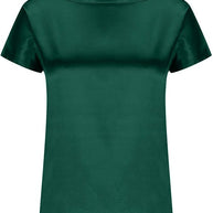 Damen Satin T-Shirt mit elegantem Wasserfall-Ausschnitt und schlichten Details WW