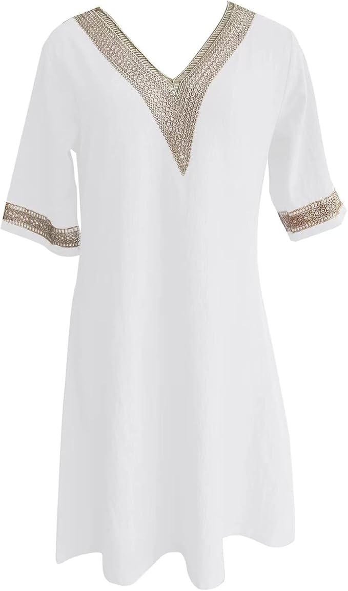 Casalina™ – Luftiges Leinen-Sommerkleid mit Stick-Details