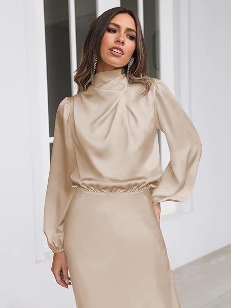 W&W Mode | Satinkleid Mit Langen Ärmeln Für Frauen
