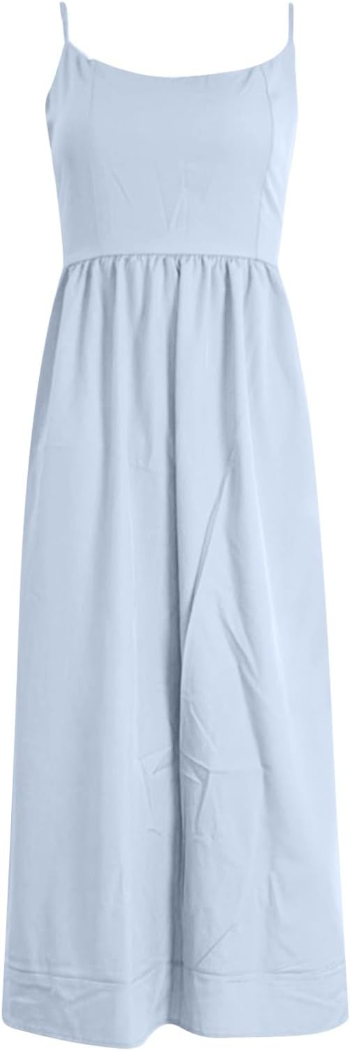 WW | Midi Kleid Spaghettiträger Quadratischer Ausschnitt Ausgestellter Rock Elegante Passform