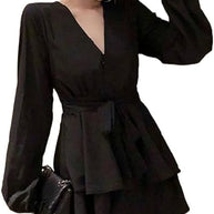 GWEN - Kleid mit V-Ausschnitt und Laternenärmeln