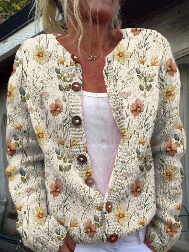 WW | Stylisches Blumenmuster Strickjacke