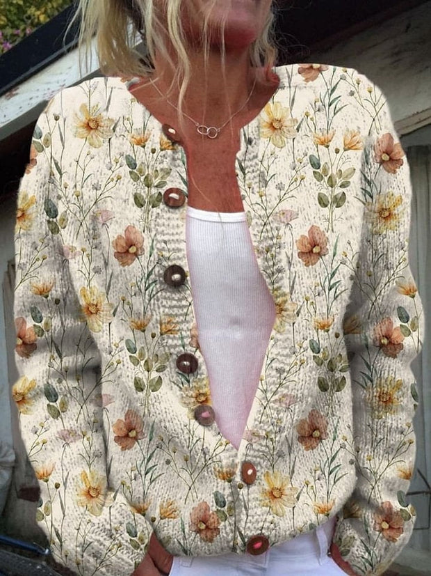 WW | Stylisches Blumenmuster Strickjacke