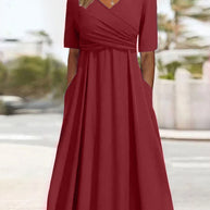 WW | Kurzärmliges Blaues Crossover-Kleid