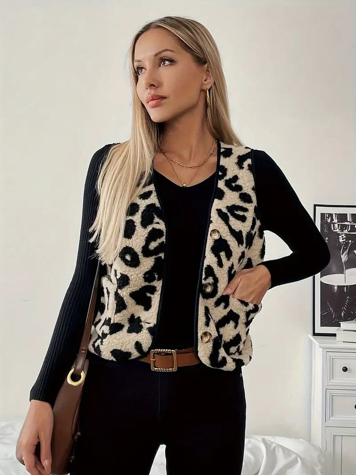 W&W Mode | Ärmellose Weste aus Kunstpelz mit Leopardenmuster für Frauen