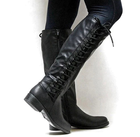 W&W Mode - Damen lange Schnürstiefel für Herbst und Winter