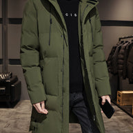 WW |  Schwarze Gepolsterte Lange Jacke Mit Kapuze Baumwoll Winterjacke Für Herren - Perfekt für Outdoor Aktivitäten