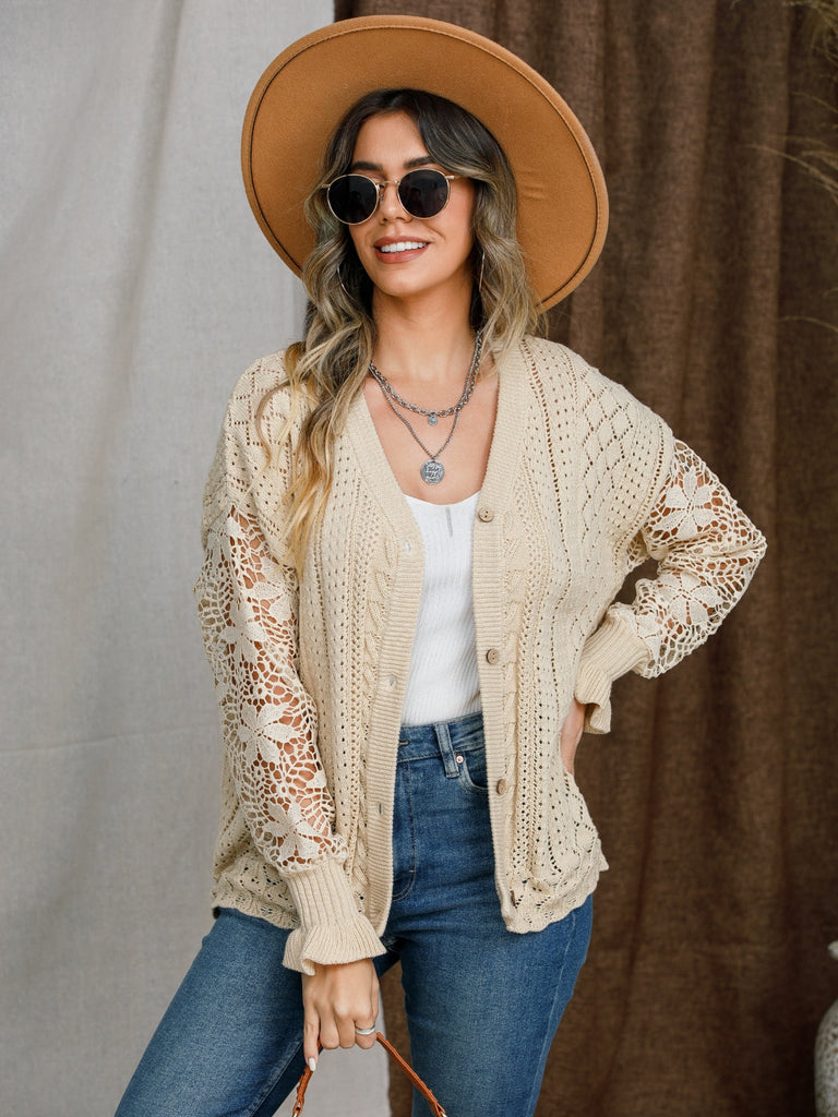 WW | Ösen Knopfverschluss Laternenärmeln Cardigan