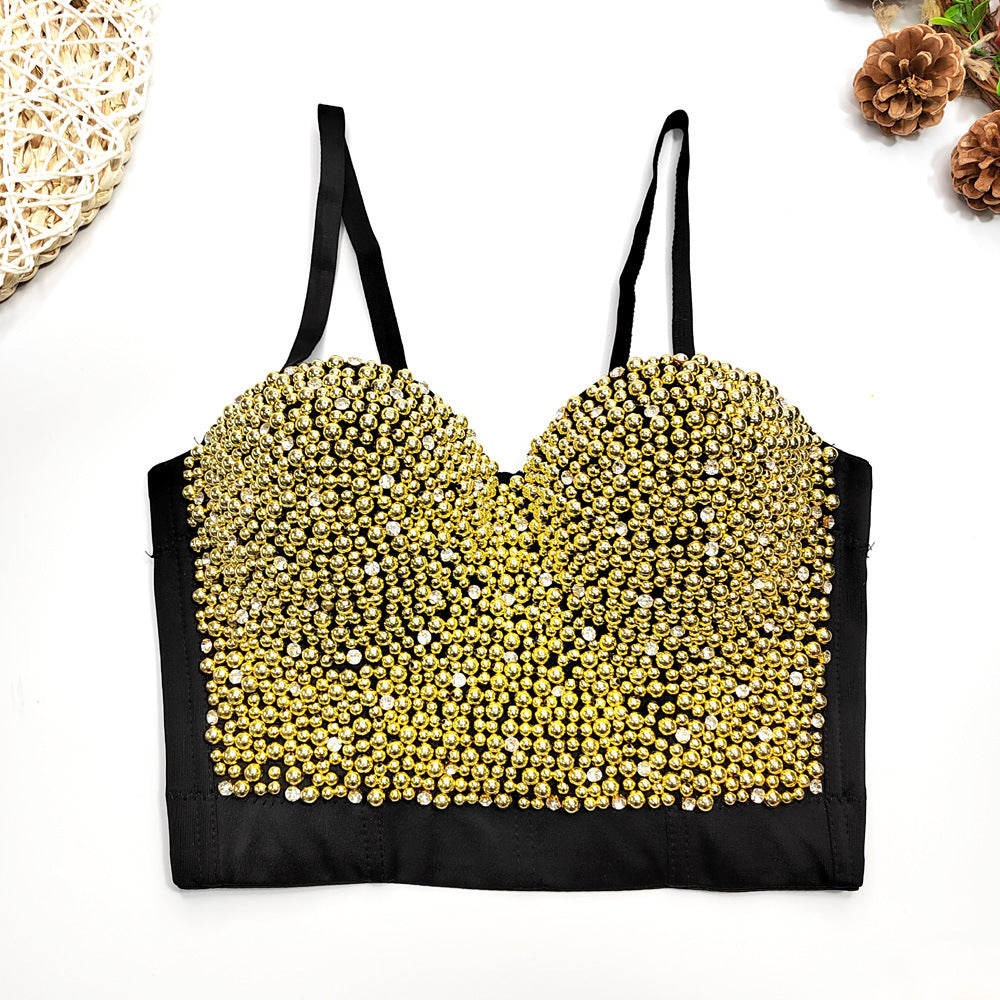 Figurformendes Damen-Bustier mit Fischgrätmuster, Perlen und Strass