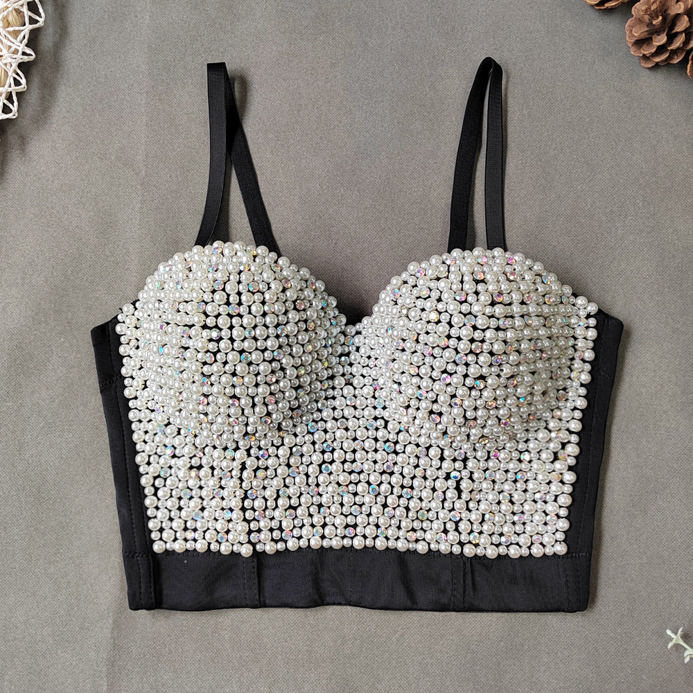 Figurformendes Damen-Bustier mit Fischgrätmuster, Perlen und Strass