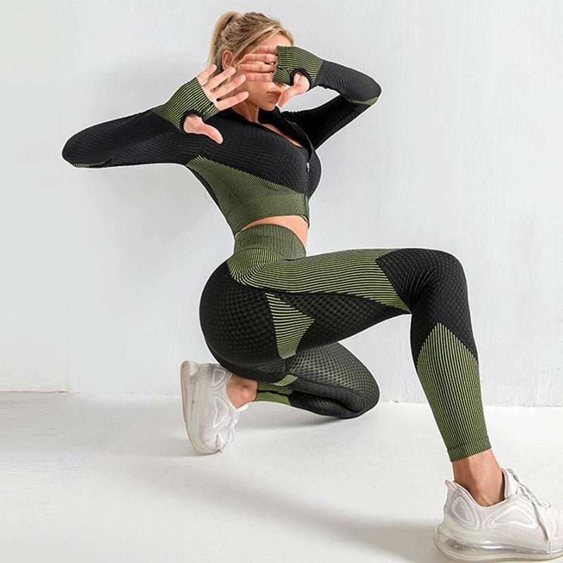 WW | 3 Teiliges Nahtloses Sportsatz Für Damen Mit Leggings Und Sport Bh
