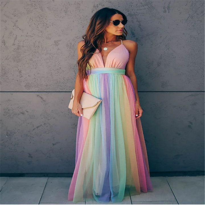 W&W Mode | Regenbogen Netzkleid Für Damen Mit Trägern