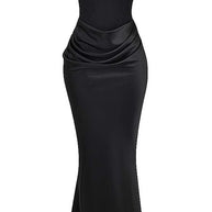WW | Elegante Bustier-Patchwork Formelle Party Fishtail Maxi Kleider-Schwarz