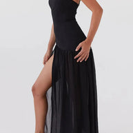 WW | Eden Patchwork Semi-Transparent Chiffon Strapless Maxi-Kleid