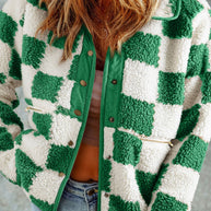 WW | Lässige Herbst Grün Karierte Snap-Down Jacke für Frauen