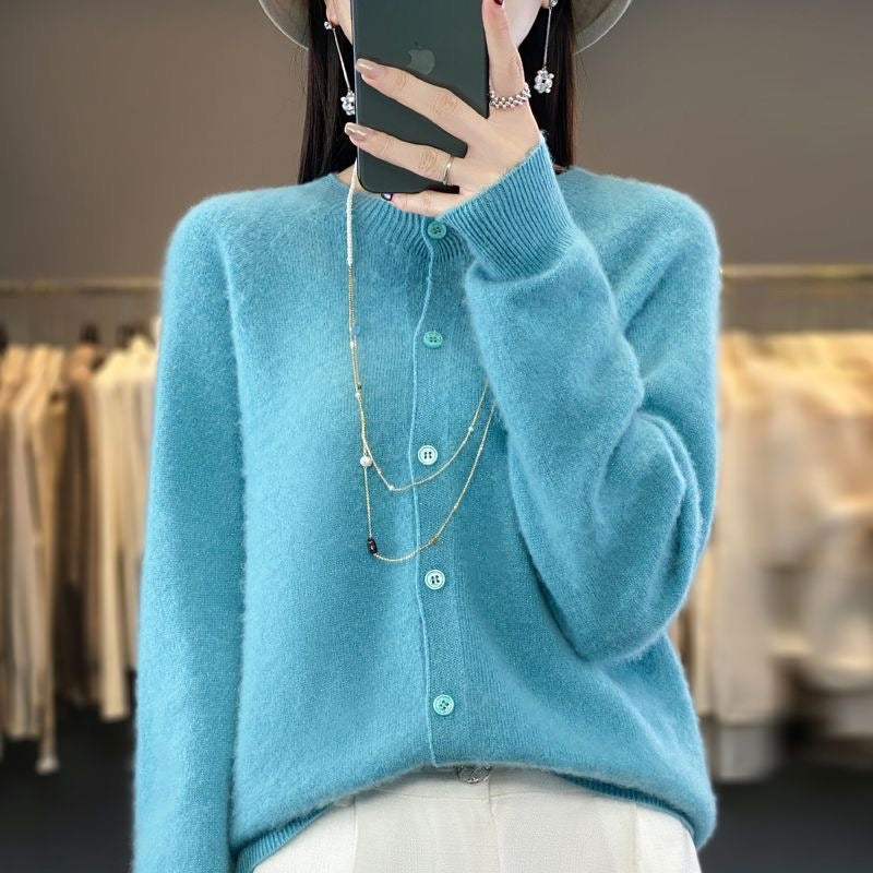 WW | Merino Woll Strickjacke Mit Rundhalsausschnitt Und Langen Ärmeln