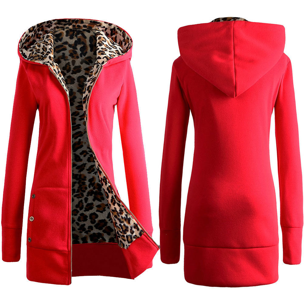 Damen Sportliche Longjacke mit leopardenmuster innen WW