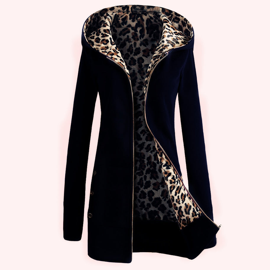 Damen Sportliche Longjacke mit leopardenmuster innen WW