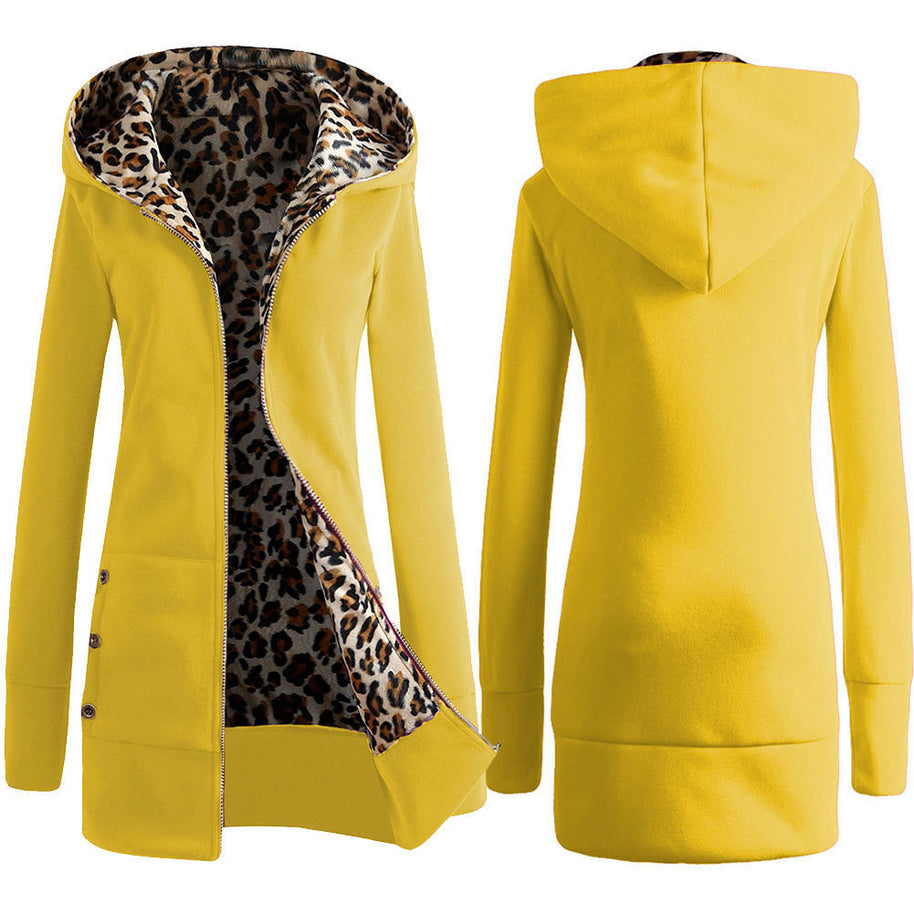 Damen Sportliche Longjacke mit leopardenmuster innen WW
