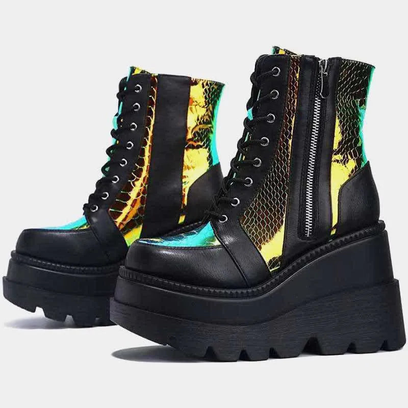 W&W Mode | Colorblock Schnürstiefel mit hohem Absatz