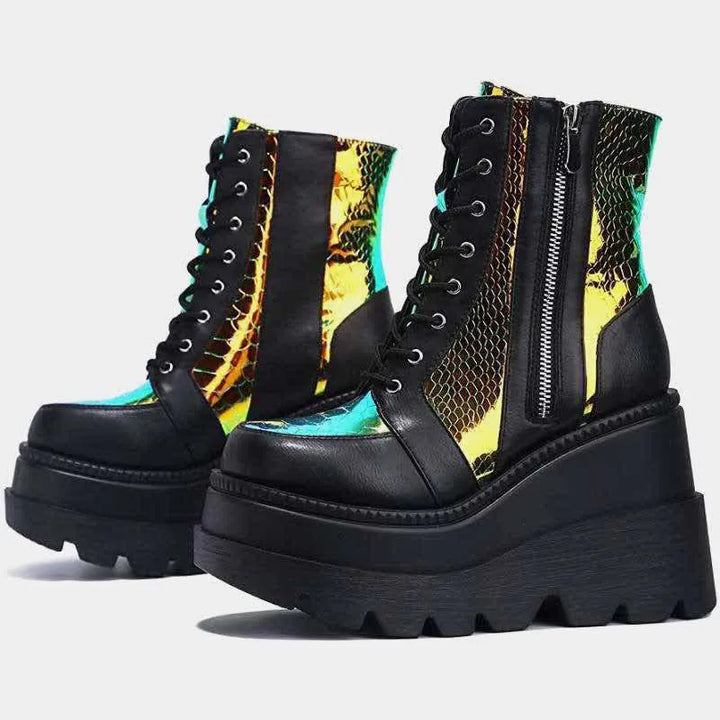 W&W Mode | Colorblock Schnürstiefel mit hohem Absatz