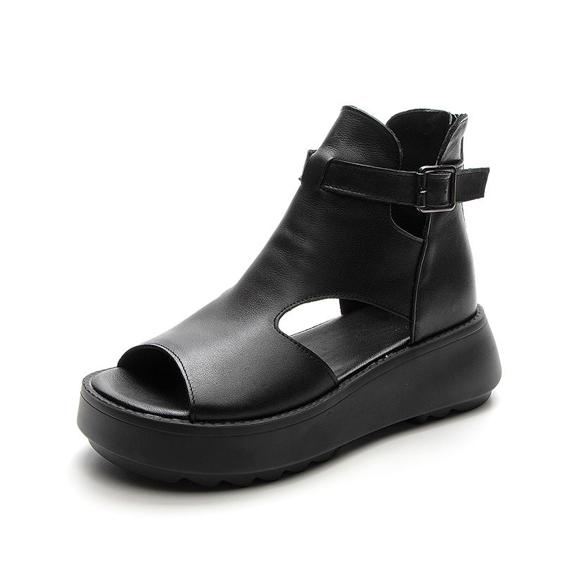 WW | Sommer Neu Retro Erste Schicht Rindsleder Rücken Peep Toe Sandalen für Frauen