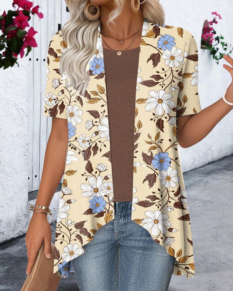 WW | Bluse Fake Zweiteiler Blumenmuster