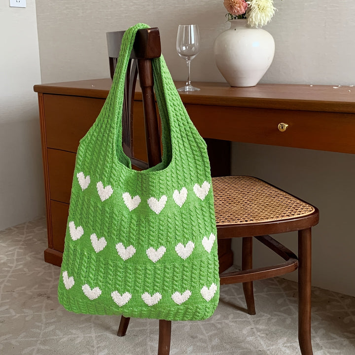 Damen-Strick-Shopper mit Herzmotiv und offenem Design