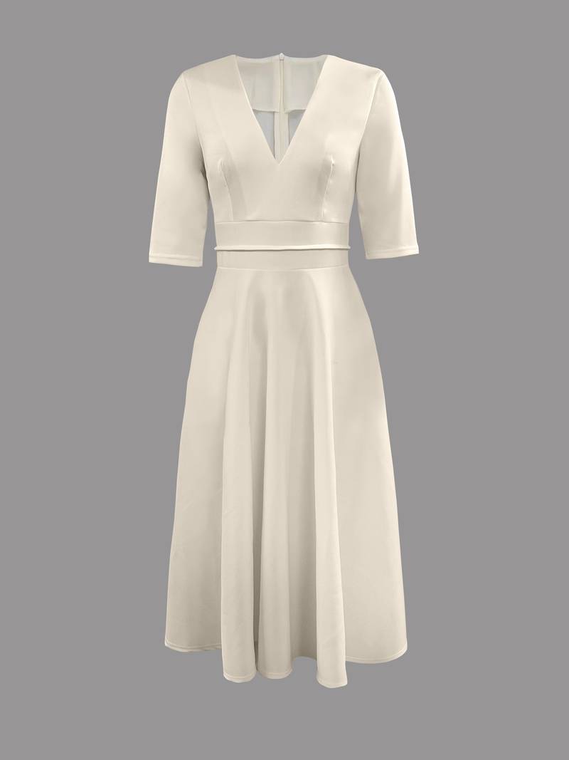 WW | Elegantes Midi-Kleid mit Tiefem V-Ausschnitt für Damen